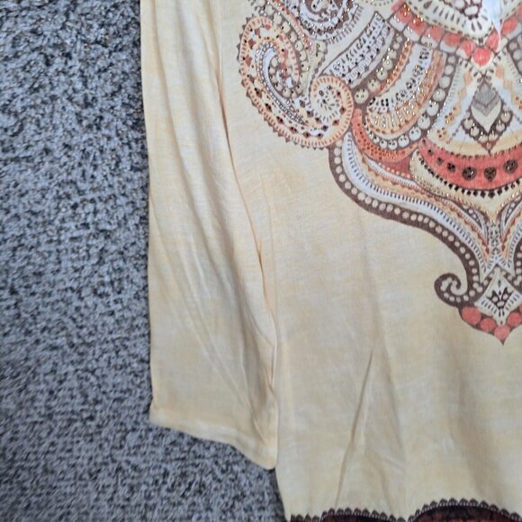 Chicos Top Womens‎ 0 US Small Yellow Embellished V Neck Tee Paisley Ladies - Picture 3 of 7